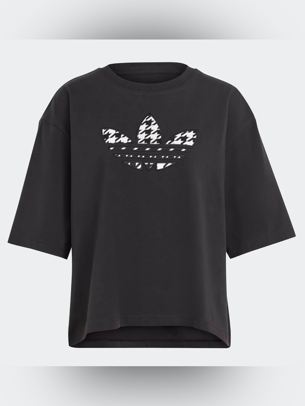 adidas Black Short Sleeve Tee with Houndstooth Trefoil